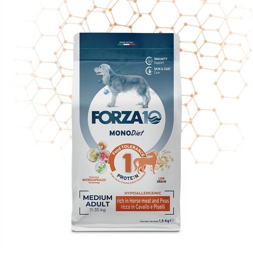 FORZA10 Medium Adult MonoDiet Cavallo e Piselli – Crocchette Monoproteiche per Cani Adulti di Taglia Media 1,5kg