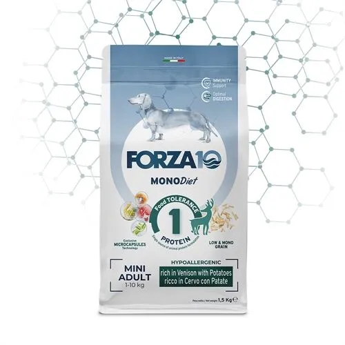 FORZA10 Mini Adult MonoDiet Cervo e Patate 1,5 kg – Crocchette Monoproteiche per Cani Adulti di Piccola Taglia