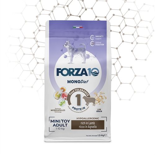 FORZA10 Adult Mini/Toy MonoDiet Agnello 1,5 kg – Crocchette Monoproteiche per Cani Adulti di Piccola Taglia