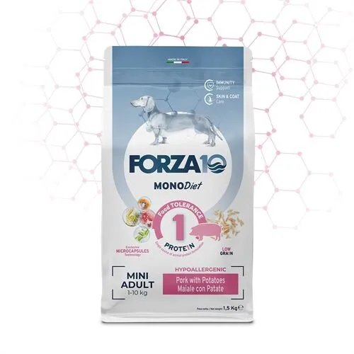 FORZA10 Mini Adult MonoDiet Maiale e Patate 1,5 kg – Crocchette Monoproteiche al Maiale per Cani Adulti di Piccola Taglia