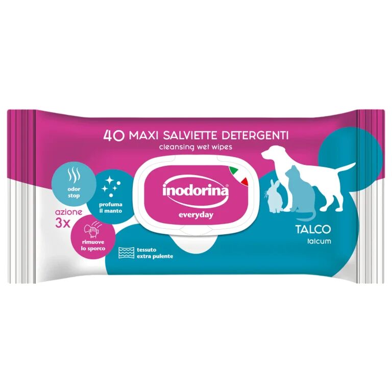 Inodorina Everyday Salviette Detergenti al Talco per Cani e Gatti – 40 Salviette Igienizzanti