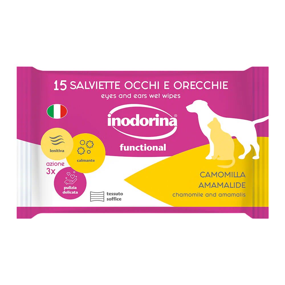 Inodorina Salviette Detergenti per Occhi e Orecchie di Cani e Gatti – 15 Salviette Igienizzanti