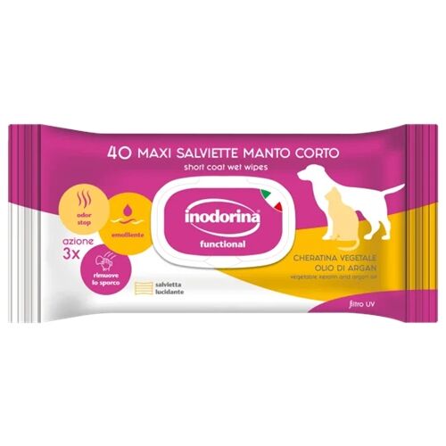 Inodorina Salviette Detergenti per Manto Corto al Gelsomino per Cani e Gatti – 40 Salviette Igienizzanti