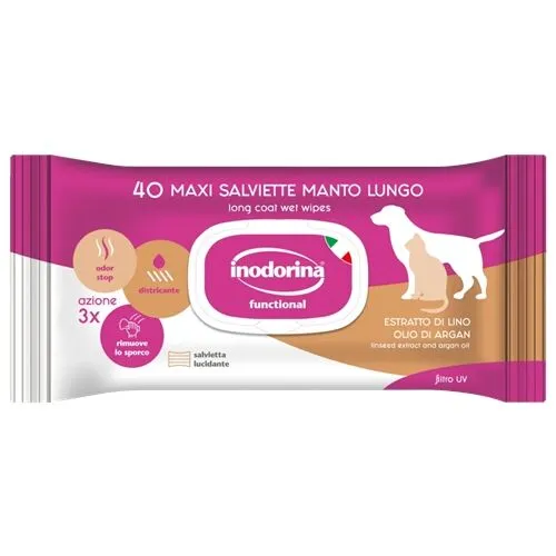 Inodorina Salviette Detergenti per Manto Lungo alla Mirra per Cani e Gatti – 40 Salviette Igienizzanti