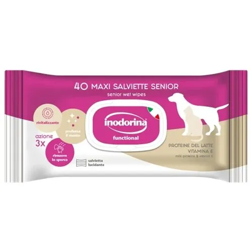 Inodorina Salviette Detergenti Senior al Latte Proteico per Cani e Gatti – 40 Salviette Igienizzanti
