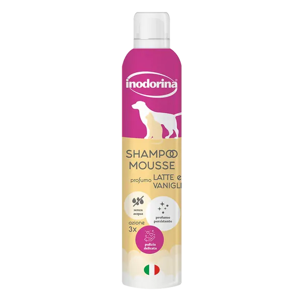 Inodorina Shampoo Mousse a Secco Latte e Vaniglia 300ml per Cani e Gatti
