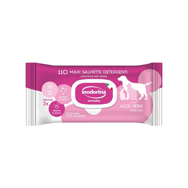 Inodorina Everyday Salviette Detergenti all'Aloe Vera per Cani e Gatti – 110 Salviette Igienizzanti