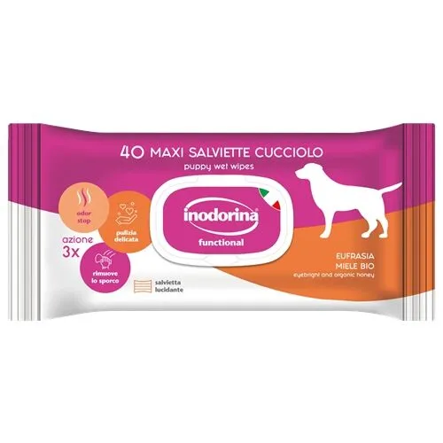 Inodorina Salviette Detergenti Cuccioli per Cani e Gatti – 40 Salviette Igienizzanti Delicate