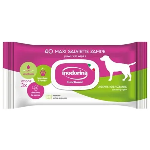 Inodorina Salviette Detergenti Zampe per Cani e Gatti – 40 Salviette Igienizzanti Delicate