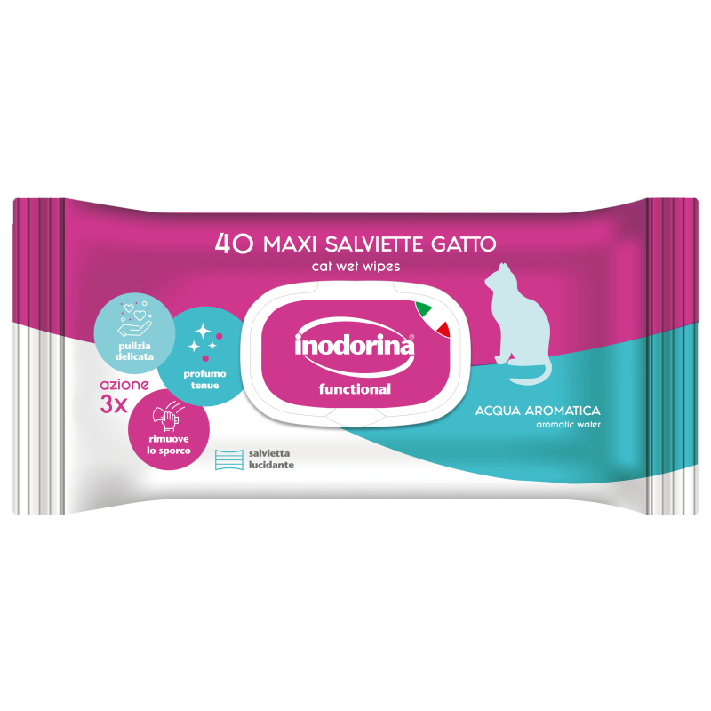 Inodorina Salviette Detergenti per Gatto – 40 Salviette Igienizzanti e Delicate