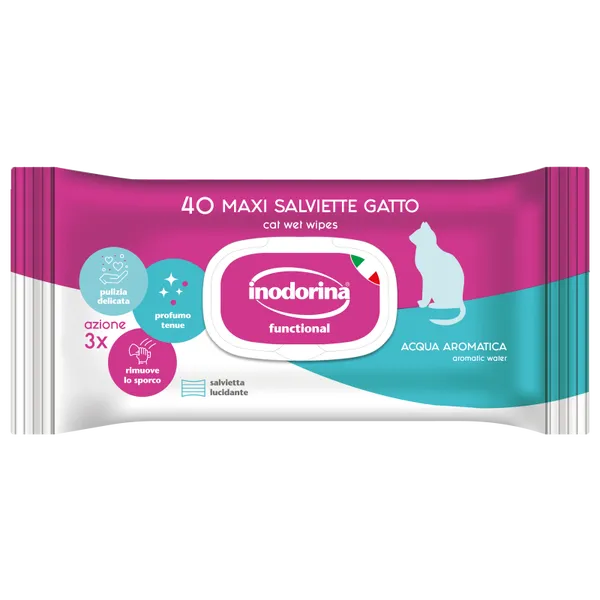 Inodorina Salviette Detergenti per Gatto – 40 Salviette Igienizzanti e Delicate