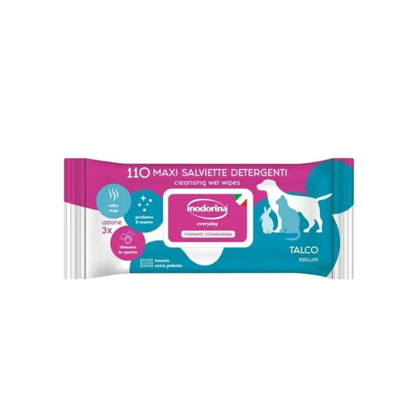 Inodorina Everyday Salviette Detergenti al Talco per Cani e Gatti – 110 Salviette Igienizzanti