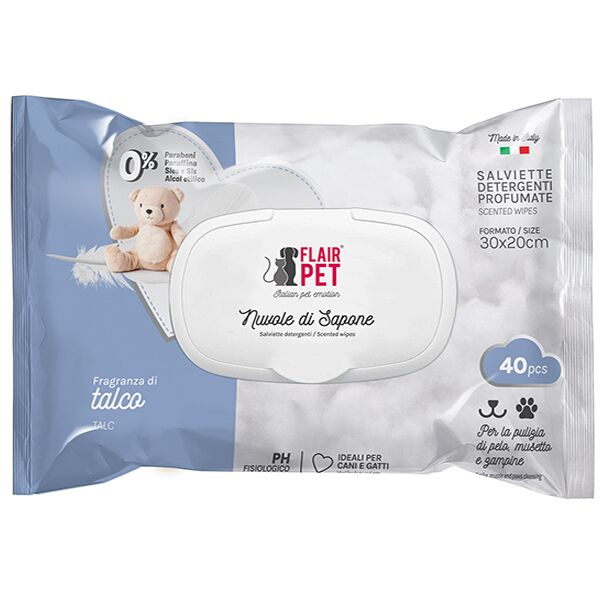 Flair Pet Salviette Detergenti Profumate per Cani e Gatti – 40 Salviette Igienizzanti Talco e miele