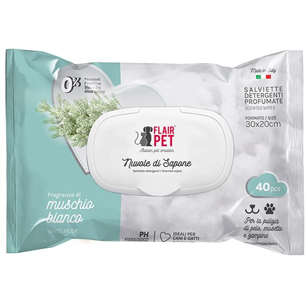 Flair Pet Salviette Detergenti Profumate per Cani e Gatti – 40 Salviette Igienizzanti Muschio bianco e calendula