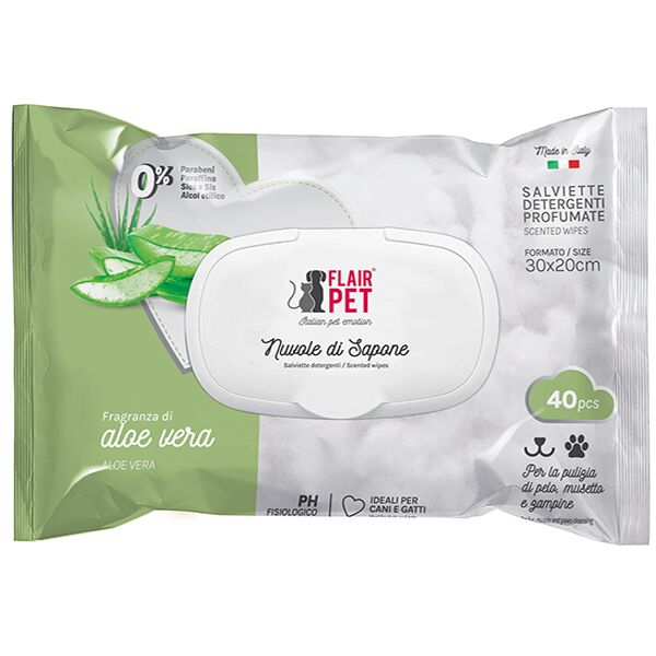 Flair Pet Salviette Detergenti Profumate per Cani e Gatti – 40 Salviette Igienizzanti Aloe