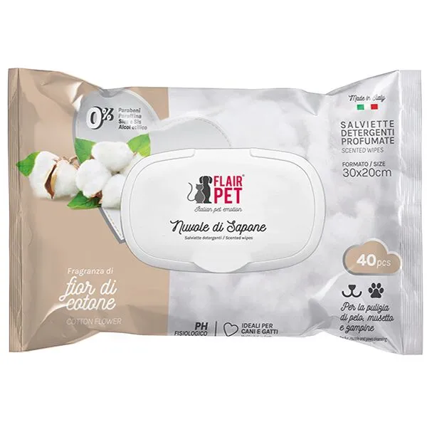 Flair Pet Salviette Detergenti Profumate per Cani e Gatti – 40 Salviette Igienizzanti