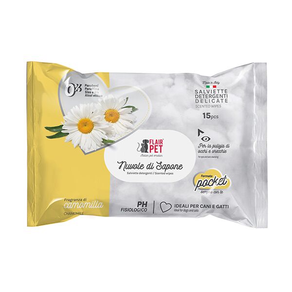 Flair Pet Salviette Detergenti Pocket alla Camomilla per Cani e Gatti – 15 Salviette Igienizzanti