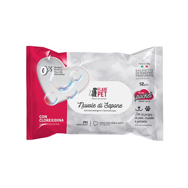 Flair Pet Salviette Detergenti Pocket alla Clorexidina per Cani e Gatti – 15 Salviette Igienizzanti