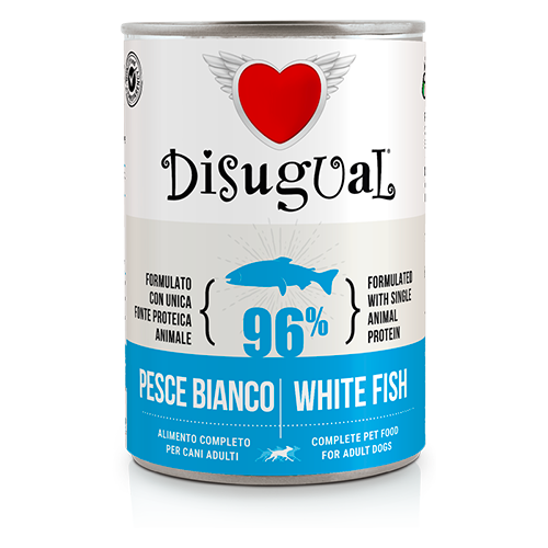 Disugual MonoProtein Adult Dog 400g – Alimento Umido Completo Monoproteico Grain Free per Cani Adulti Pesce Bianco
