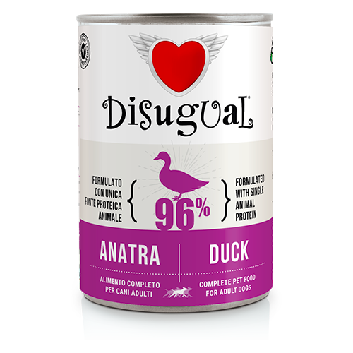 Disugual MonoProtein Adult Dog 400g – Alimento Umido Completo Monoproteico Grain Free per Cani Adulti Anatra