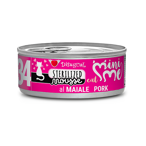 Disugual Mini-Me Mousse 85g - Alimento umido completo in morbida mousse per gatti adulti Maiale-Sterilised