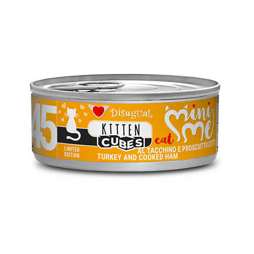 Disugual Mini-me Cubes 85g - Alimento Completo per Gatti Adulti Tacchino e Prosciutto Cotto-Kitten