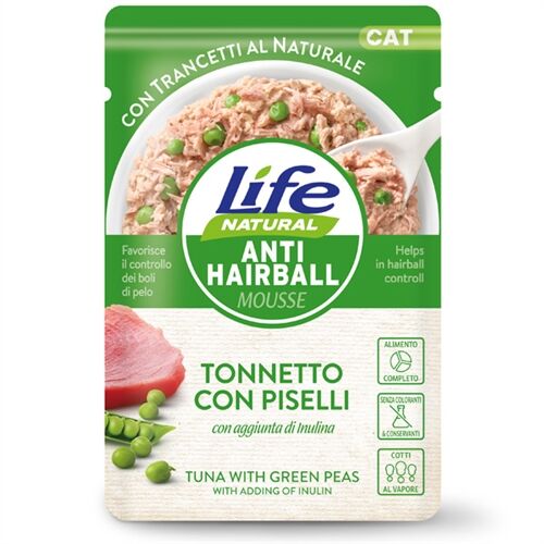 Life Cat Natural Mousse Buste Funzionali 70g Tonnetto con piselli - Anti Hairball