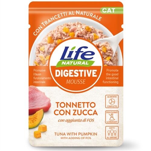 Life Cat Natural Mousse Buste Funzionali 70g Tonnetto con zucca - Digestive