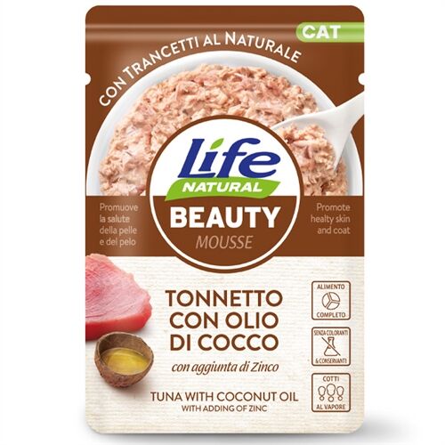 Life Cat Natural Mousse Buste Funzionali 70g Tonnetto con olio di cocco - Beauty