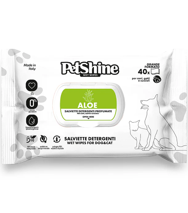 Salviette Detergenti Pet Shine 40pcs Aloe