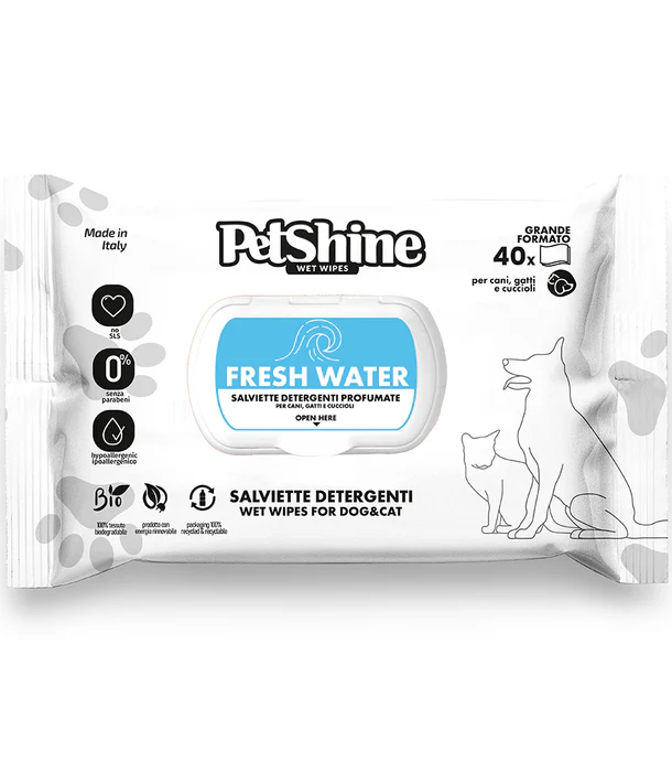 Salviette Detergenti Pet Shine 40pcs Fresh water
