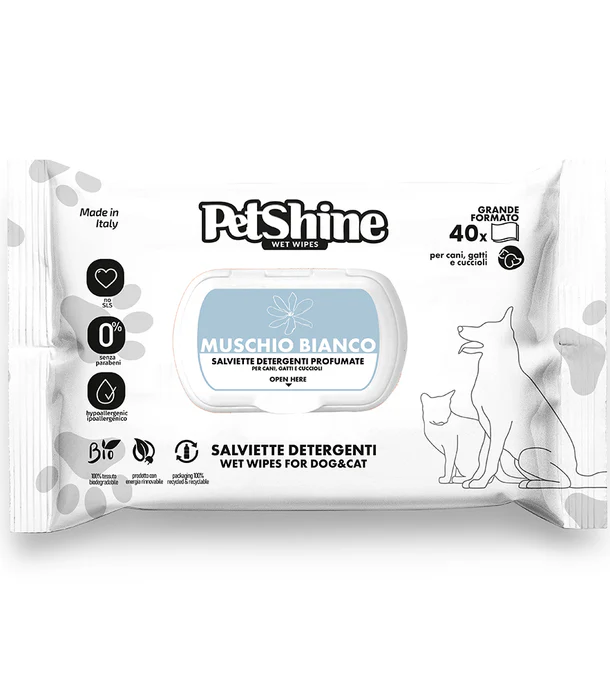 Salviette Detergenti Pet Shine 40pcs Muschio bianco