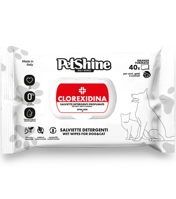 Salviette Detergenti Pet Shine 40pcs Clorexidina