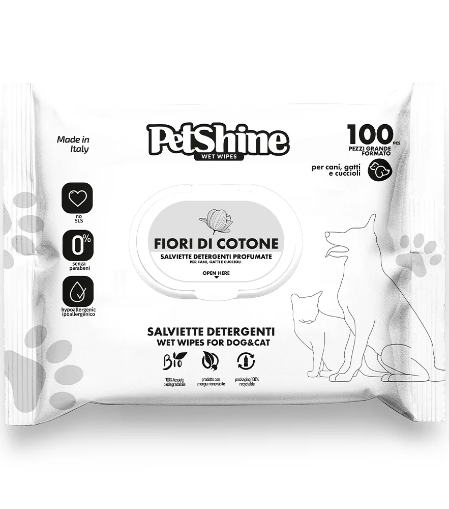 Pet Shine Salviette Detergenti per Cani e Gatti – 100 Salviette Igienizzanti per la Pulizia Quotidiana Fiori di cotone