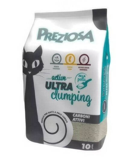 Preziosa Ultra Clumping Lettiera Agglomerante per Gatti 10lt Carboni Attivi