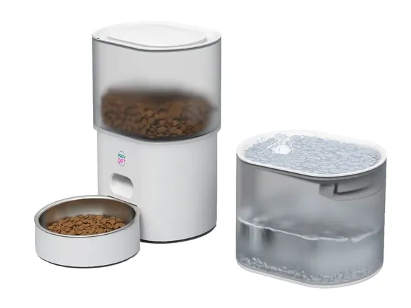 EasyPet Kit Distributore Automatico di Crocchette e Fontanella per Cani e Gatti