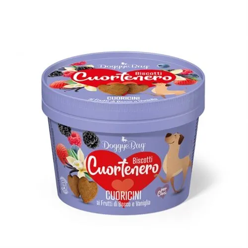 DoggyeBag Cuortenero Cuoricini con Frutti di Bosco e Vaniglia 150 g – Biscotti Morbidi Low Grain per Cani