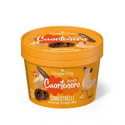 DoggyeBag Cuortenero Canestrelli con Carrube, Formaggio e Miele 150 g – Biscotti Morbidi Low Grain per Cani