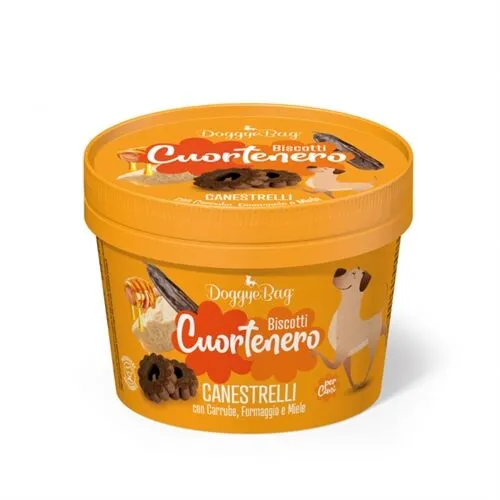 DoggyeBag Cuortenero Canestrelli con Carrube, Formaggio e Miele 150 g – Biscotti Morbidi Low Grain per Cani