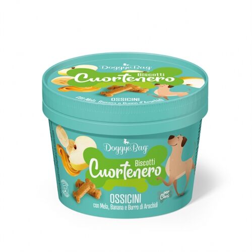 DoggyeBag Cuortenero Ossicini con Mela, Banana e Burro d’Arachidi 150 g – Biscotti Morbidi per Cani