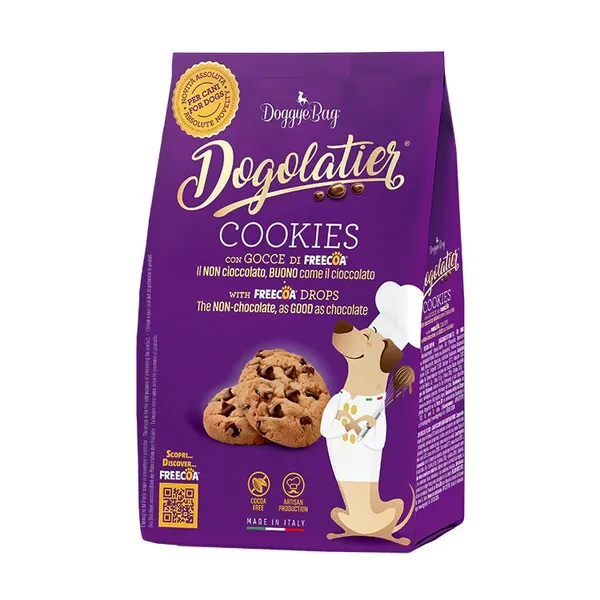 Dogolatier Cookies con Gocce di Freecoa 180 g – Biscotti per Cani con Carruba Senza Cacao