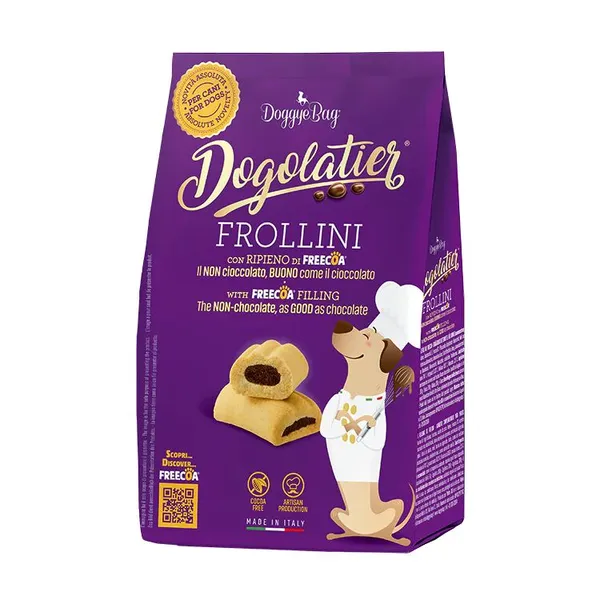 Dogolatier Frollini con Ripieno di Freecoa 180 g – Biscotti Ripieni per Cani con Carruba Senza Cacao