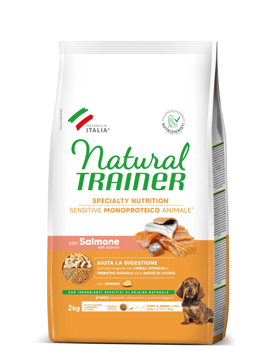 Trainer Sensitive Small&Toy Puppy&Junior No Gluten Salmone e Cereali Integrali 2kg