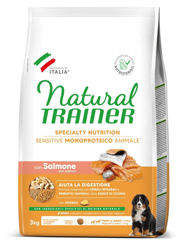 Trainer Sensitive Medium&Maxi Puppy&Junior No Gluten con Salmone e Cereali Integrali