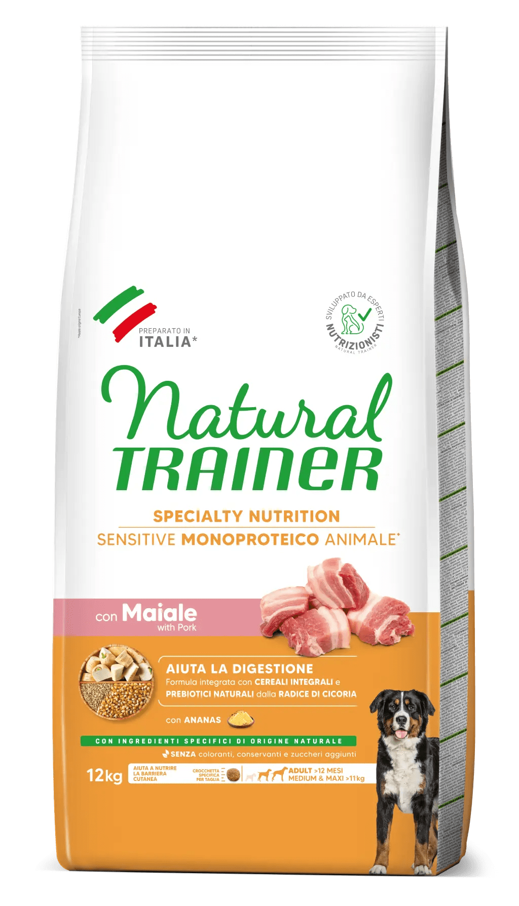 Trainer Sensitive Medium&Maxi Adult No Gluten con Maiale e Cereali Integrali 12kg
