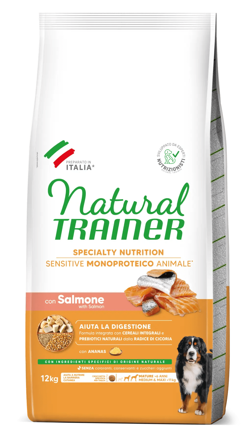 Trainer Sensitive Medium&Maxi Mature con Salmone e Cereali Integrali 12kg
