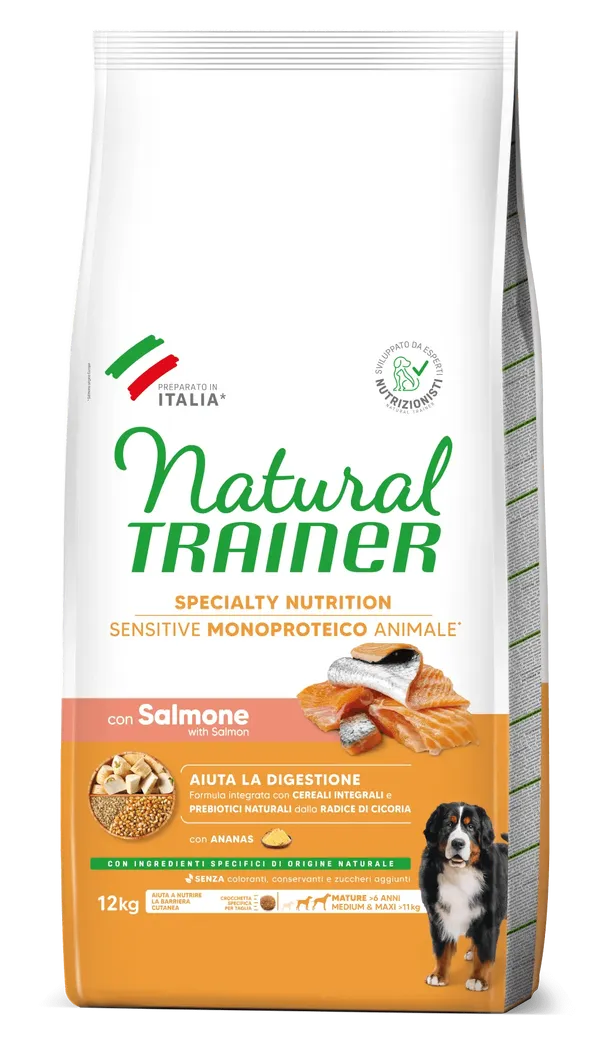 Trainer Sensitive Medium&Maxi Mature con Salmone e Cereali Integrali 12kg