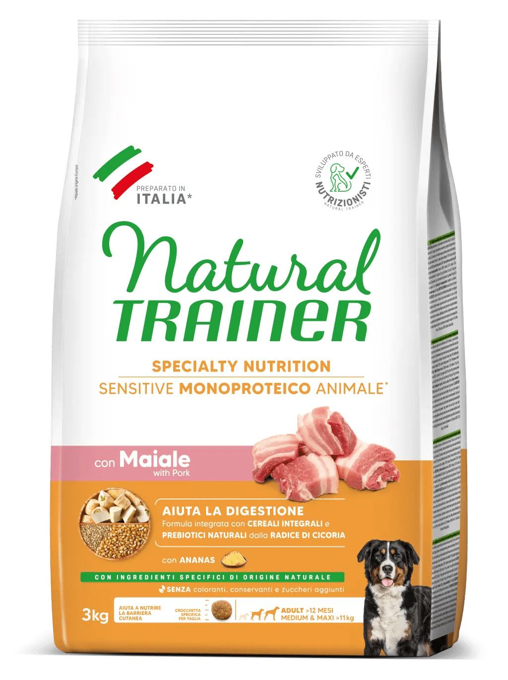 Trainer Sensitive Medium&Maxi Adult No Gluten con Maiale e Cereali Integrali 3kg