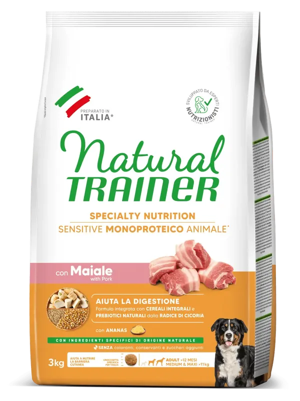 Trainer Sensitive Medium&Maxi Adult No Gluten con Maiale e Cereali Integrali