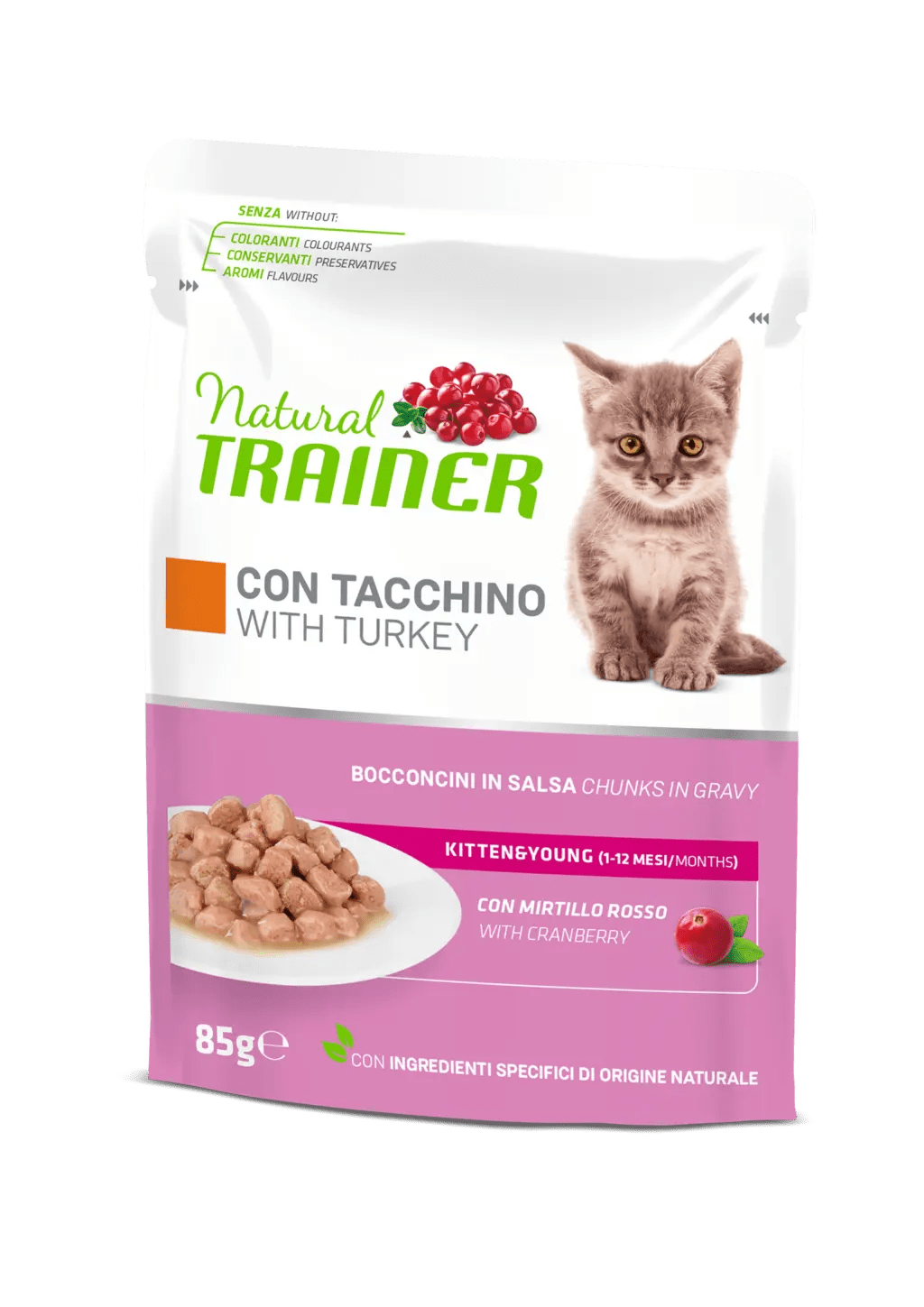Natural Trainer Kitten&Young Bocconcini in Salsa 85g Tacchino